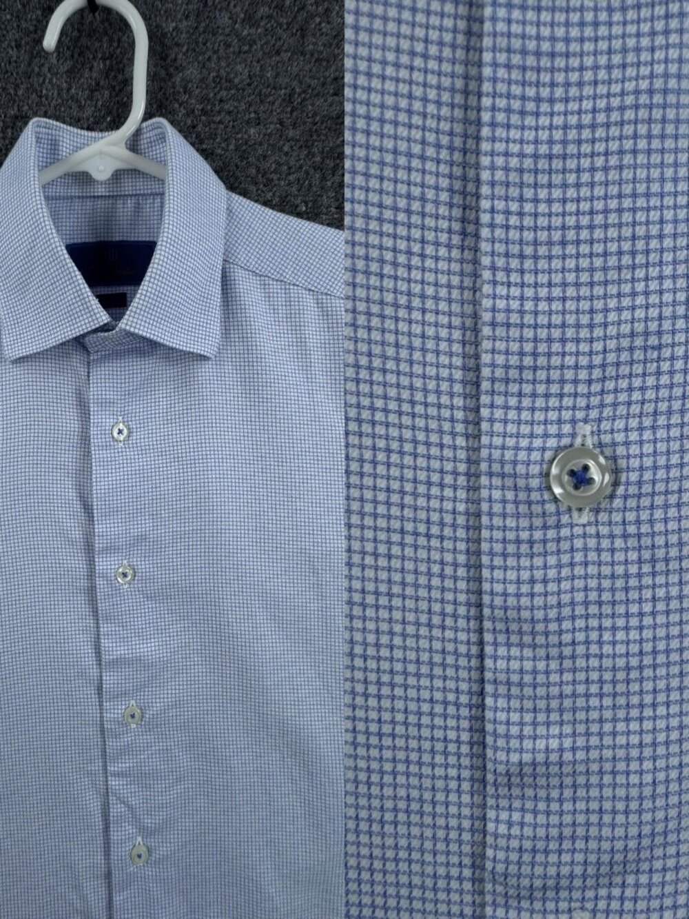 David Donahue Cotton Logo Trim Check 15 32/33 Blue Mens White Long Sleeve Shirt